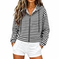 thumbnail image 1 of Edvintorg Zip up Jackets for Women Striped Long Sleeve Hooded Coat Light Outerwear with Pocket Women's Clothing Black M-2XL, 1 of 6