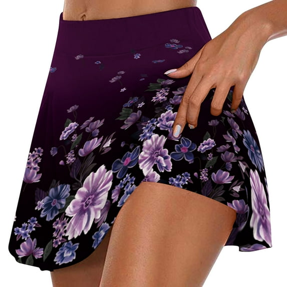 Edvintorg shorts for women trendy Women's Summer Pleated Tennis Skirts Athletic Stretchy Short Yoga Fake Two Piece Trouser Skirt Shorts Purple L