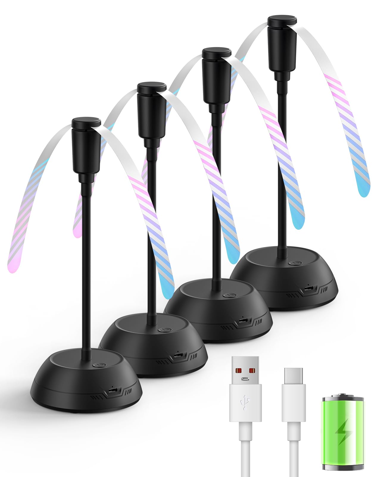 Edvision 4PCS Food Fan for Table, 2000mAh Rechargeable Portable Tabletop Fans with Holographic Blades and 360 Goose-Neck, Table Food Spinner Quiet for Picnic, Home, Party, BBQ(Black) C80