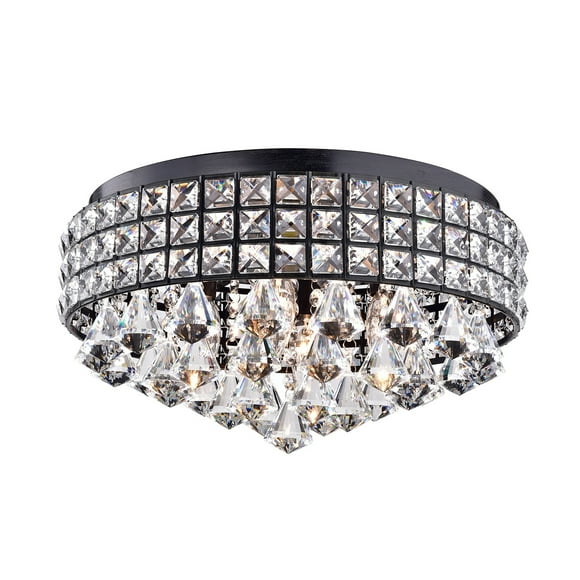 Edvivi 4-Light Antique Black Drum Shade Crystal Flush Mount Ceiling Chandelier | Glam Lighting