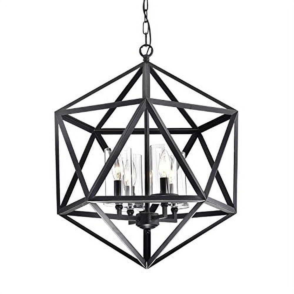 Antique Black Geometric Cage Chandelier with Glass Shades