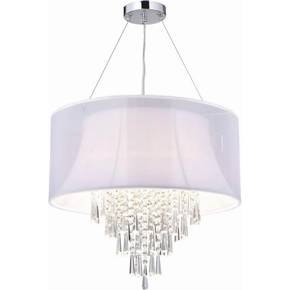 Edvivi Drum Chandelier with Hanging Crystals, 4 Lights Glam Lighting Fixture with Chrome Finish, White Fabric Drum Shade, Entryway, Living, Dining, Bedroom