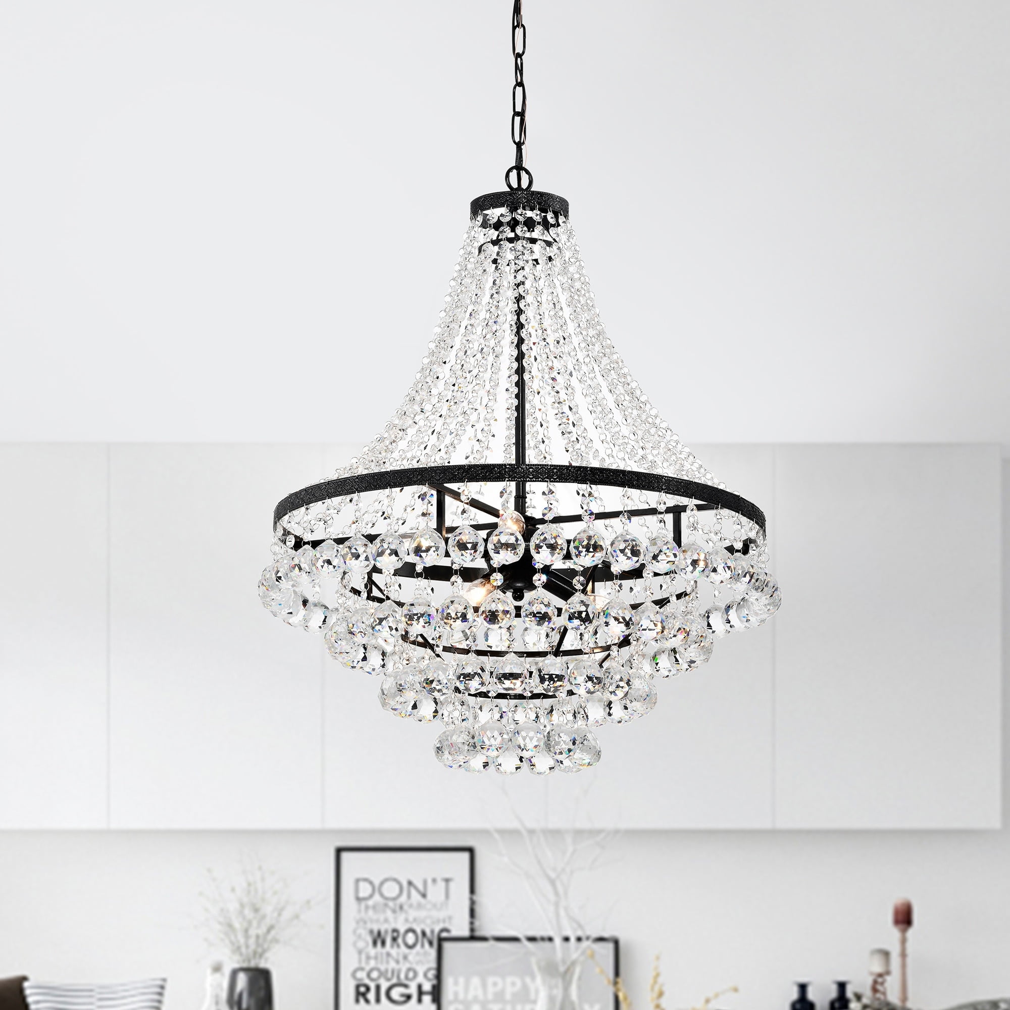 Edvivi Lighting Antique Black Finish 7-Light Empire Four Tier Chandelier with Crystals Hanging