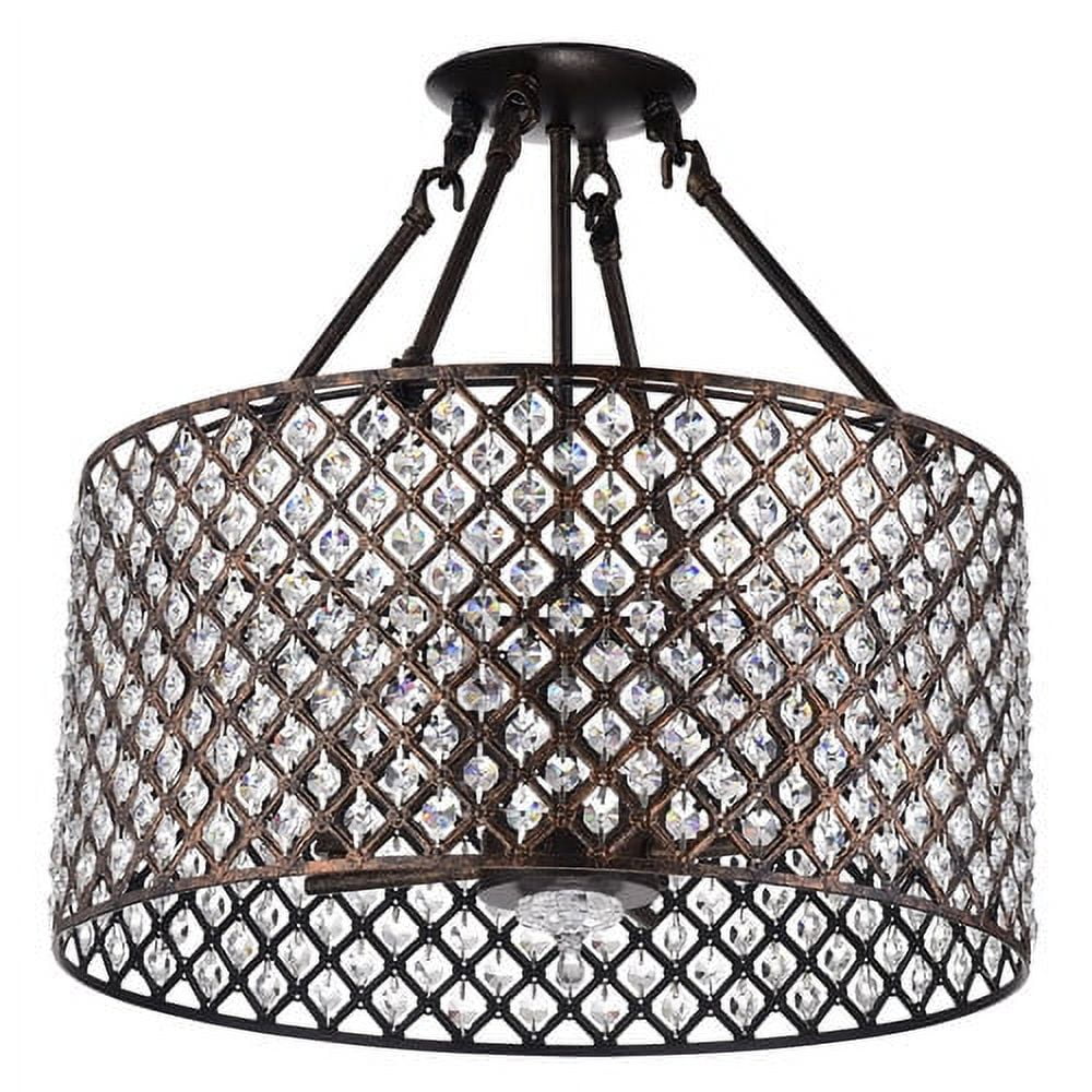 Antique Copper Crystal Drum 17" Semi-Flush Mount Ceiling Light
