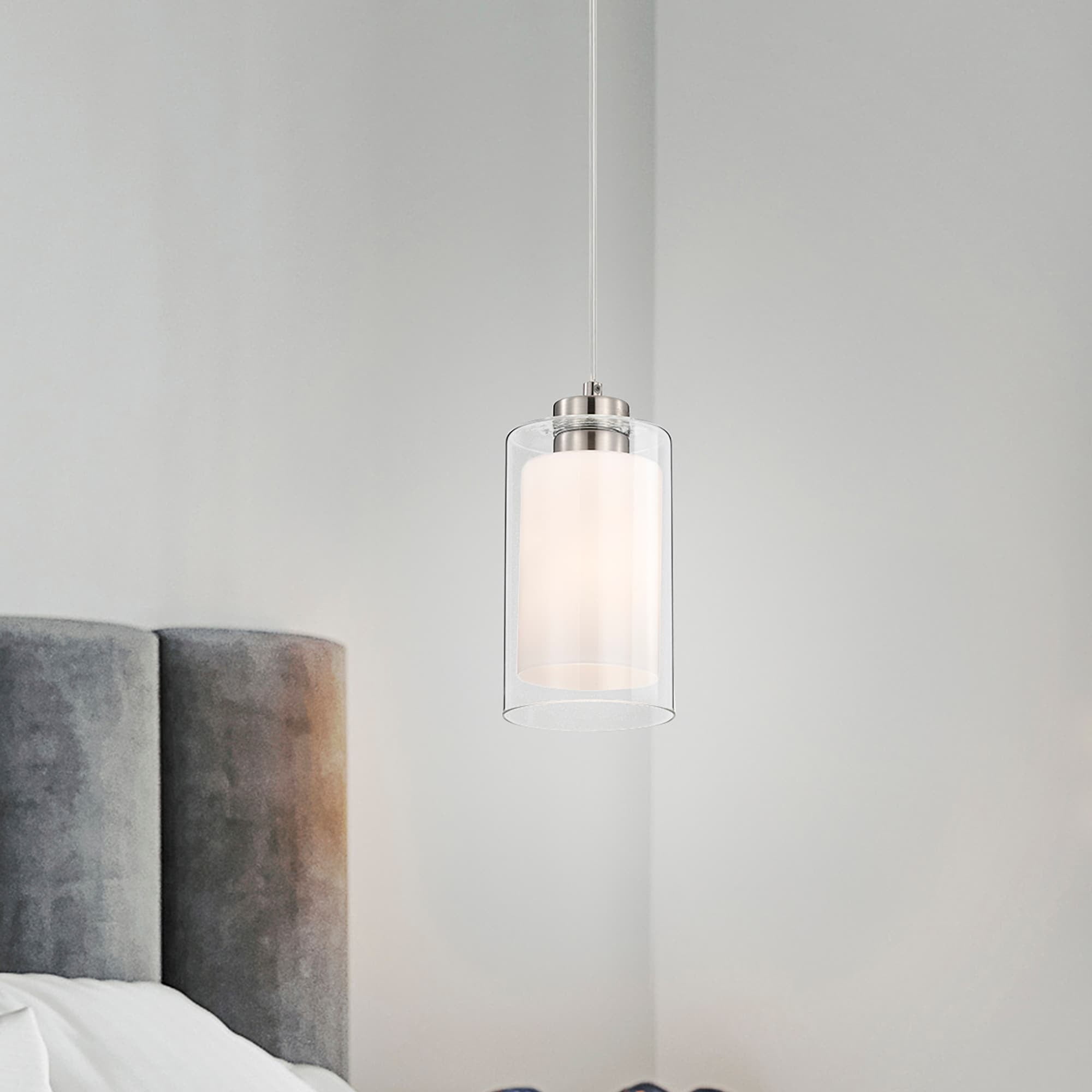 Brushed Nickel Mini Pendant with Dual Glass Shades