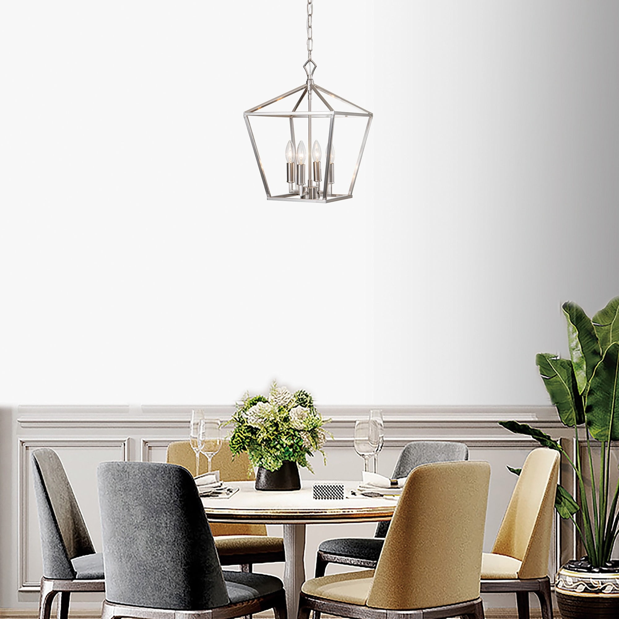 Modern Farmhouse 4-Light Brushed Nickel Lantern Pendant