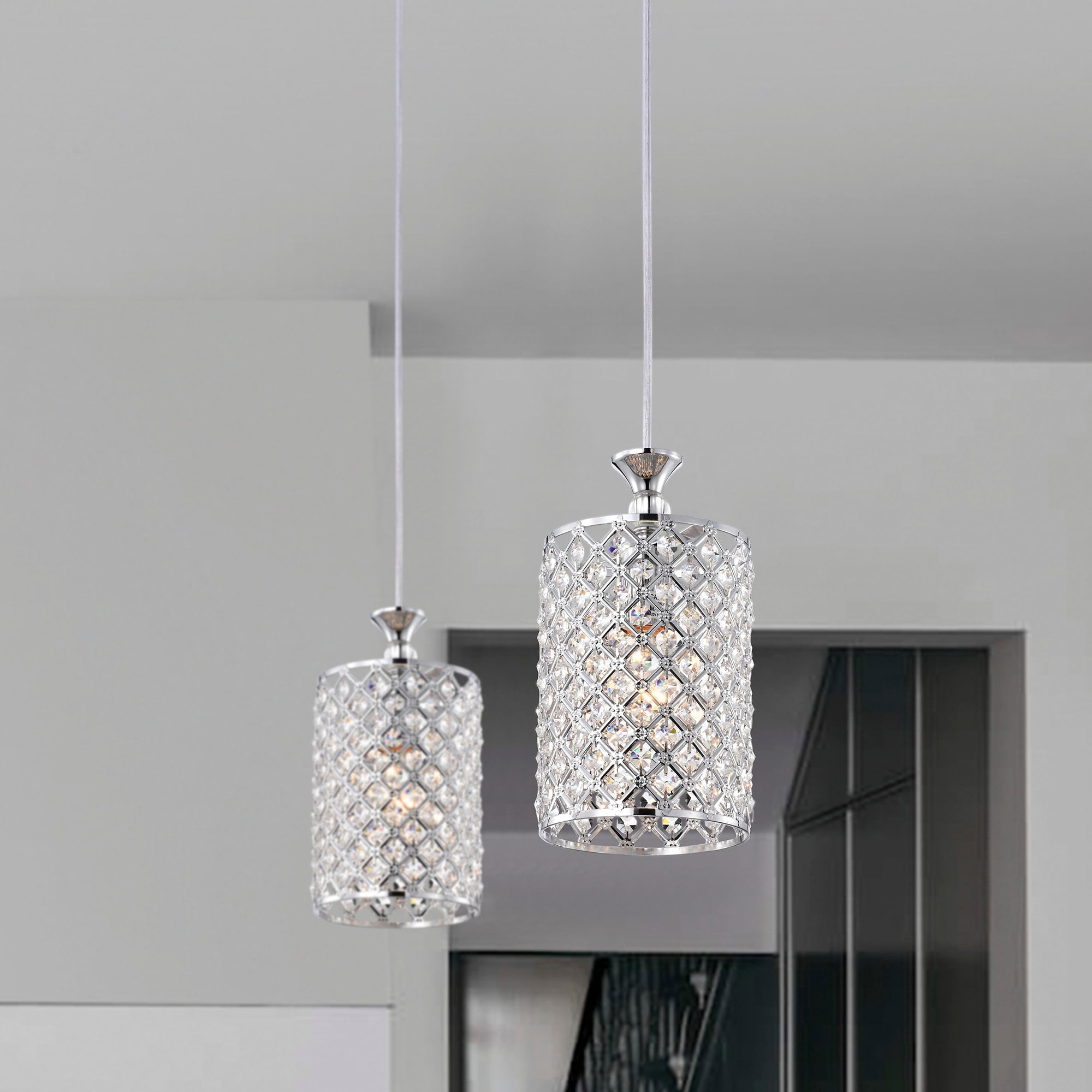 Chrome Crystal Beaded Mini Drum Pendant Light