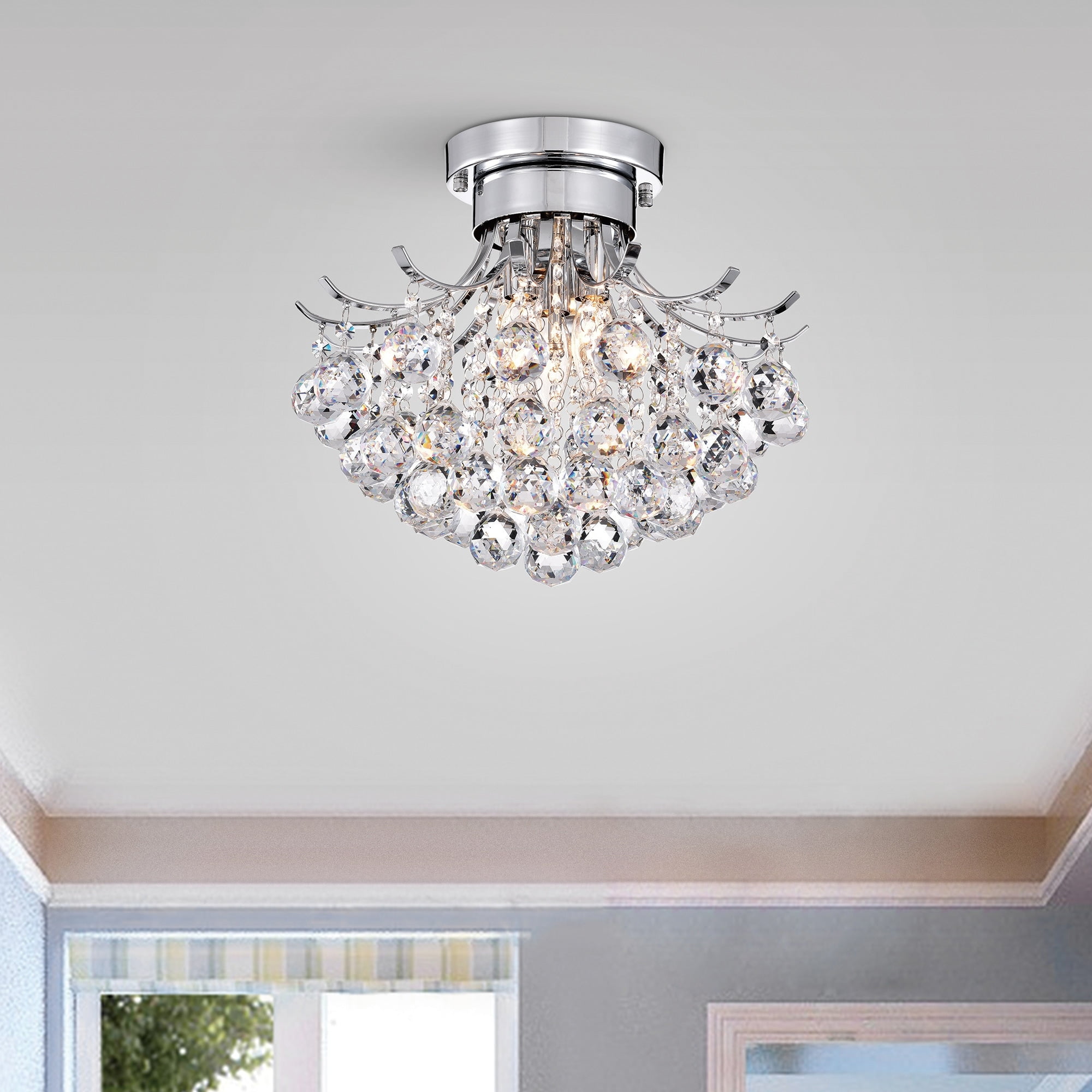 Chrome 15'' Flush Mount Chandelier with Crystals