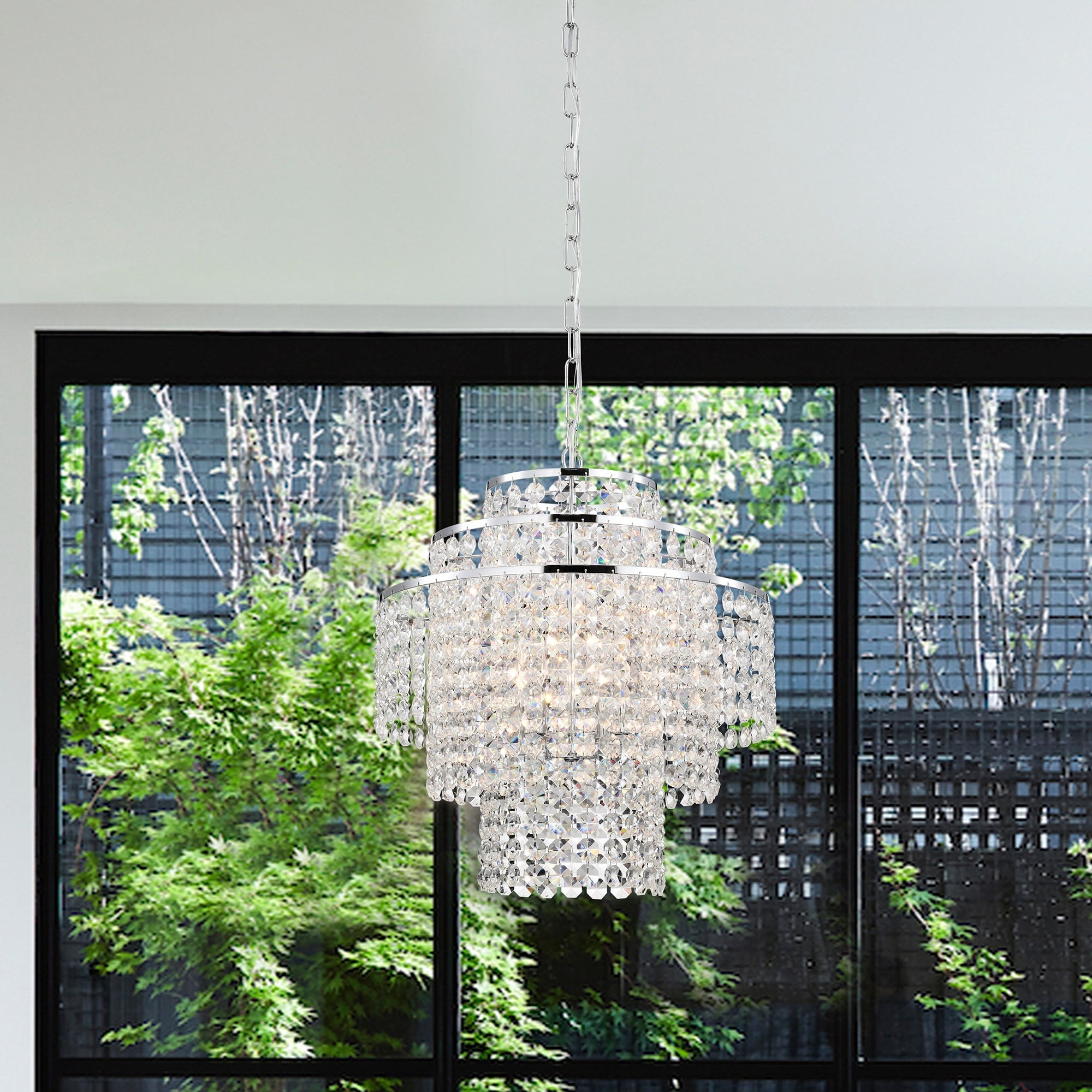 Glam Chrome and Crystal 4-Light Tiered Chandelier