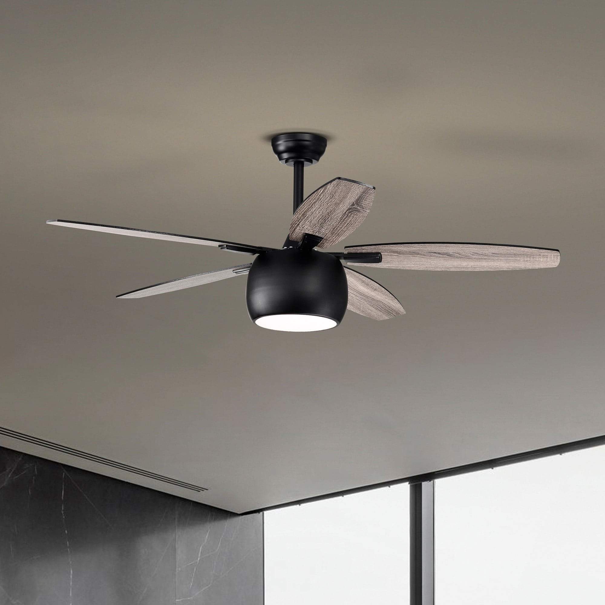 Matte Black 52" Ceiling Fan with Reversible Blades and LED Light