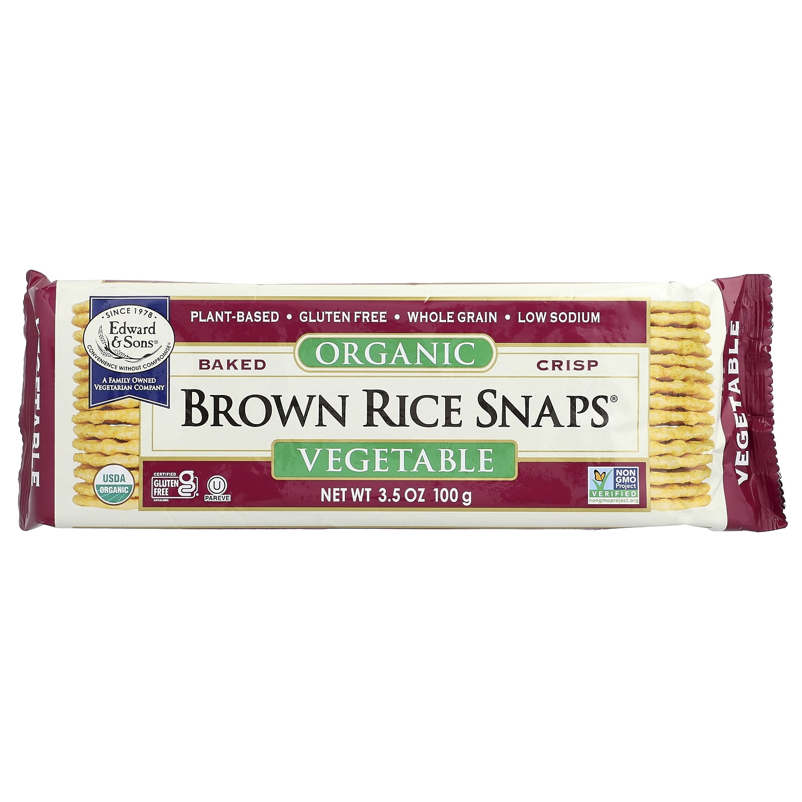Edward And Sons Brown Rice Snaps, Vegetable, 3.5 Oz.