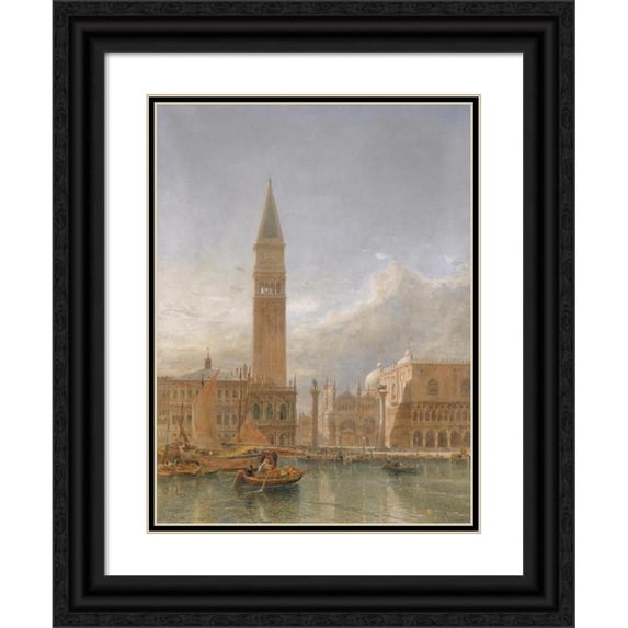 Edward Angelo Goodall 12x14 Black Ornate Wood Framed Double Matted Museum Art Print Titled: Piazzetta San Marco, Venice (1889)