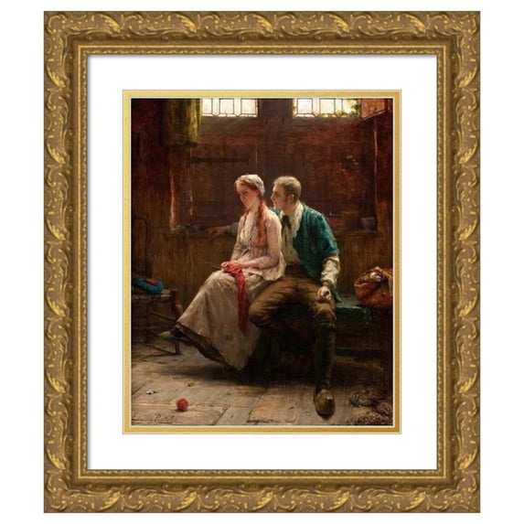 Edward Antoon Portielje 12x14 Gold Ornate Wood Frame and Double Matted Museum Art Print Titled - Gentle Persuasion