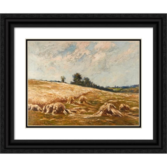 Edward B. Gay 18x15 Black Ornate Wood Framed Double Matted Museum Art Print Titled - Haystacks
