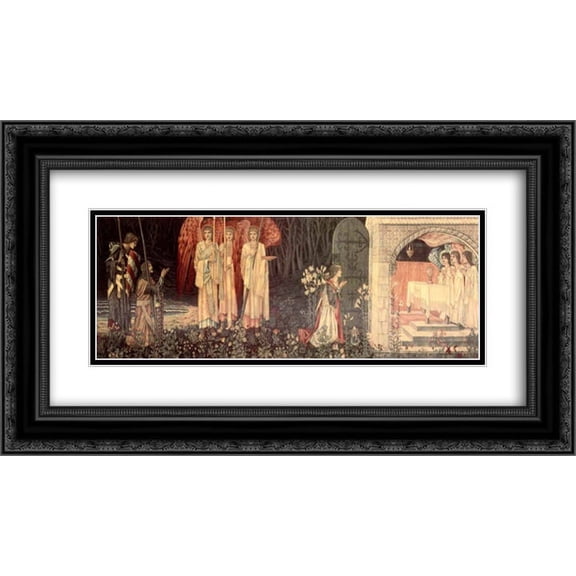 Edward Burne Jones 2x Matted 24x14 Black Ornate Framed Art Print 'The Vision of the Holy Grail to Sir Galahad, Sir Bors, and Sir Perceval'