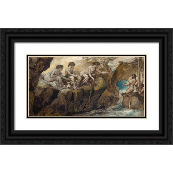 Edward Calvert 18x11 Black Ornate Wood Framed Double Matted Museum Art Print Titled - Ulysses and the Sirens (1880)