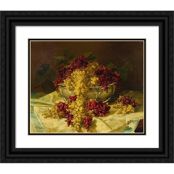 Edward Chalmers Leavitt 14x12 Black Ornate Wood Framed Double Matted Museum Art Print Titled: Still Life with Red and White Currants (1890)
