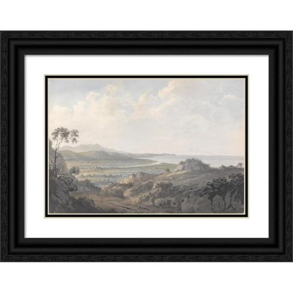 Edward Dayes 24x18 Black Ornate Framed Double Matted Museum Art Print Titled: Coast Scene with Mouth of a River