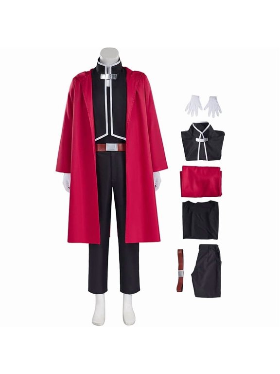 Edward Elric Inspired Red Military Overcoat Shirt Pants Belt Gloves Set for Men