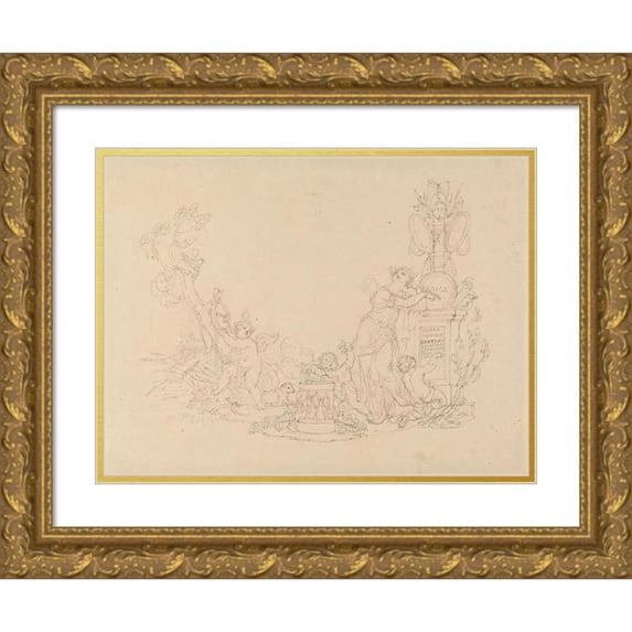 Edward Francis Burney 14x12 Gold Ornate Wood Frame and Double Matted Museum Art Print Titled - Designs for Illustrations to Beethoven's Works