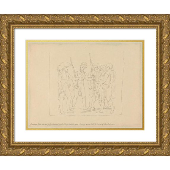 Edward Francis Burney 14x12 Gold Ornate Wood Frame and Double Matted Museum Art Print Titled - Putting Arms in the Hands of Indians