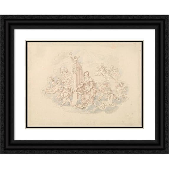 Edward Francis Burney 18x14 Black Ornate Wood Framed Double Matted Museum Art Print Titled - Heavenly Orchestra.