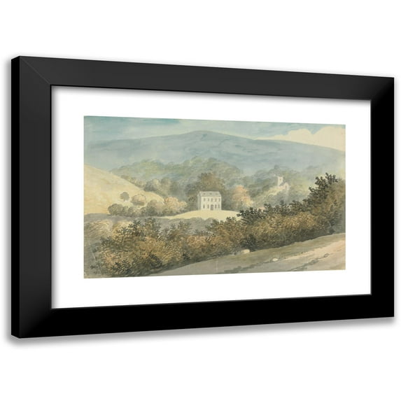 Edward Francis Burney 24x16 Black Modern Framed Museum Art Print Titled - Hilly Landscape with House