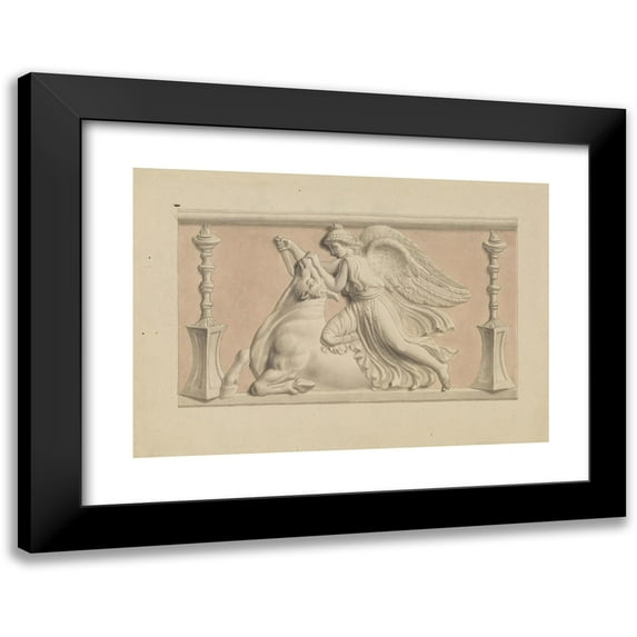 Edward Francis Burney 24x18 Black Modern Framed Museum Art Print Titled - Winged Figure Slaying a Bull