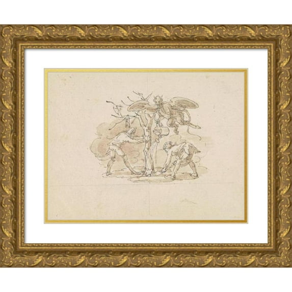 Edward Francis Burney 24x19 Gold Ornate Framed and Double Matted Museum Art Print Titled - Fools Planting a Tree