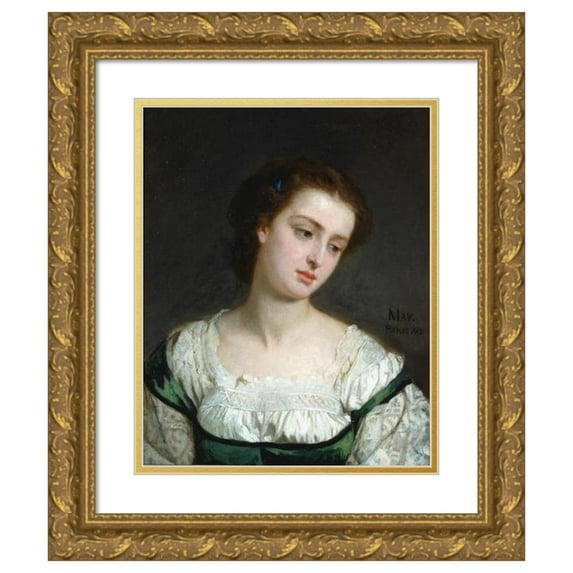 Edward Harrison May 12x14 Gold Ornate Wood Frame and Double Matted Museum Art Print Titled - Portrait of a Young Woman (1862)