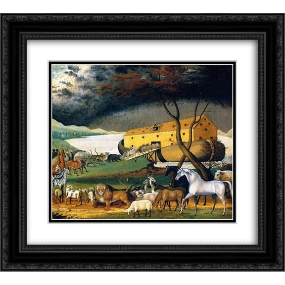 Edward Hicks 2x Matted 22x20 Black Ornate Framed Art Print 'Noah's Ark '