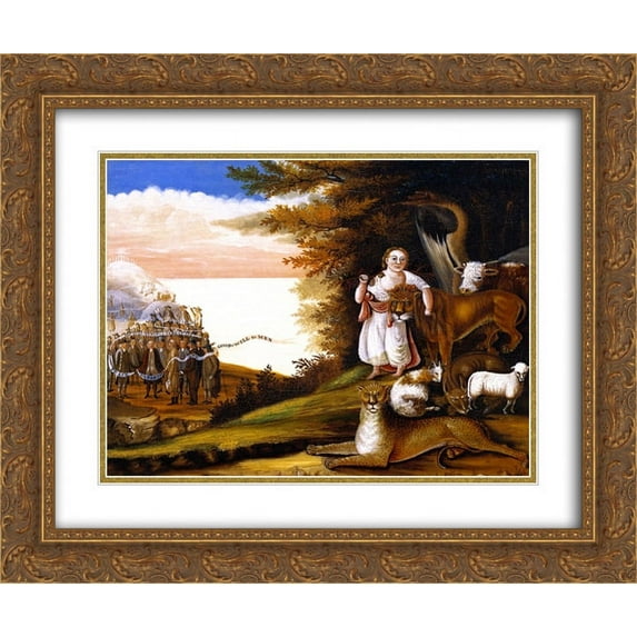Edward Hicks 2x Matted 24x20 Gold Ornate Framed Art Print 'Peaceable Kingdom '