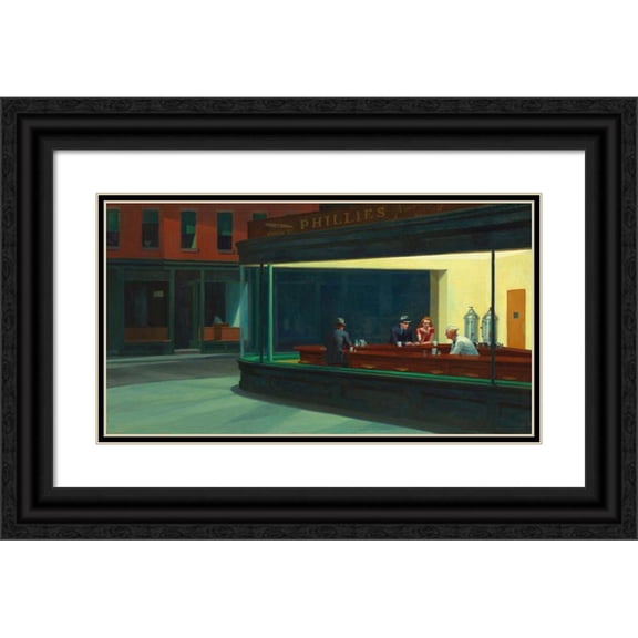 Edward Hopper 14x10 Black Ornate Wood Framed Double Matted Museum Art Print Titled: Nighthawks (1942)