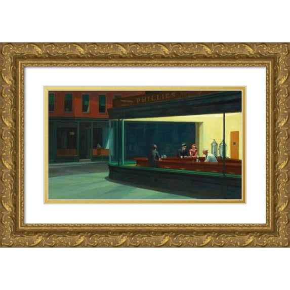Edward Hopper 24x15 Gold Ornate Framed and Double Matted Museum Art Print Titled - Nighthawks (1942)