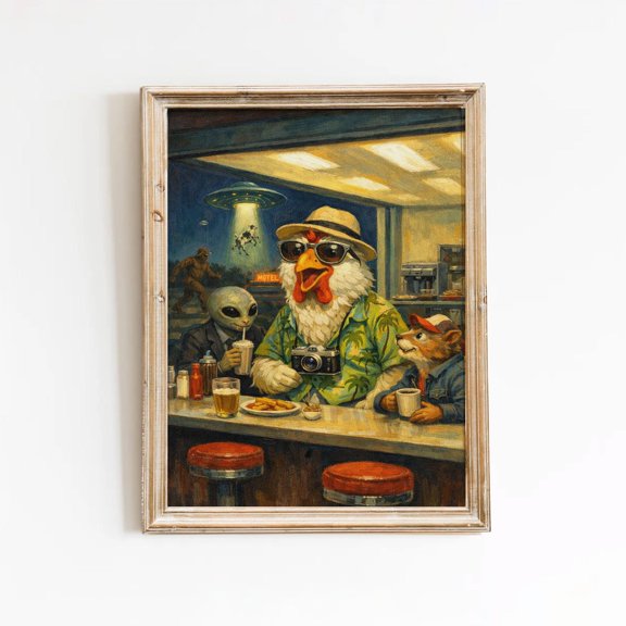 Edward Hopper Nighthawks Parody Animal Bar Scene Classic Art Poster , Poster Print Only