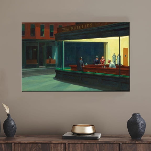 Edward Hopper Nighthawks Wall Art Print, Iconic Diner at Night, Urban Isolation Retro Decor