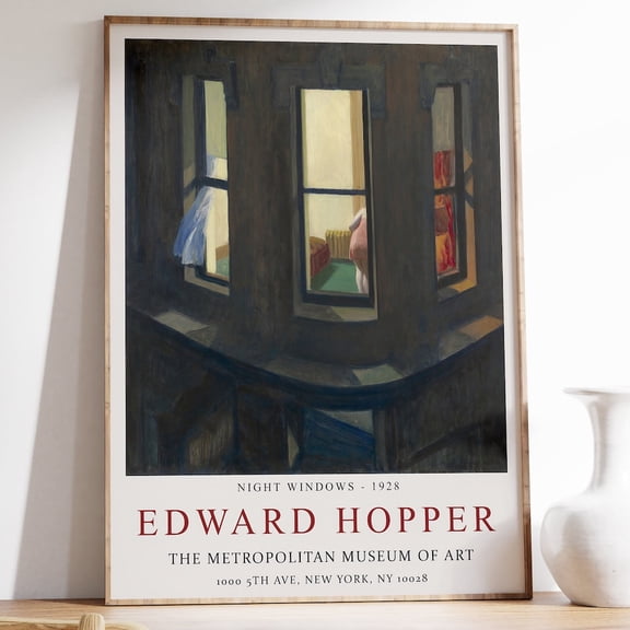 Edward Hopper Poster Night Windows Wall Art Decor Realism Architecture Scenery Gift Idea Minimalism