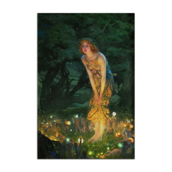 Edward Hughes Midsummer Eve Art Painting Poster Pre-Raphaelite Woman Portrait Oil Painting Print Canvas Painting Wall Art Modern Bedroom Decor Poster