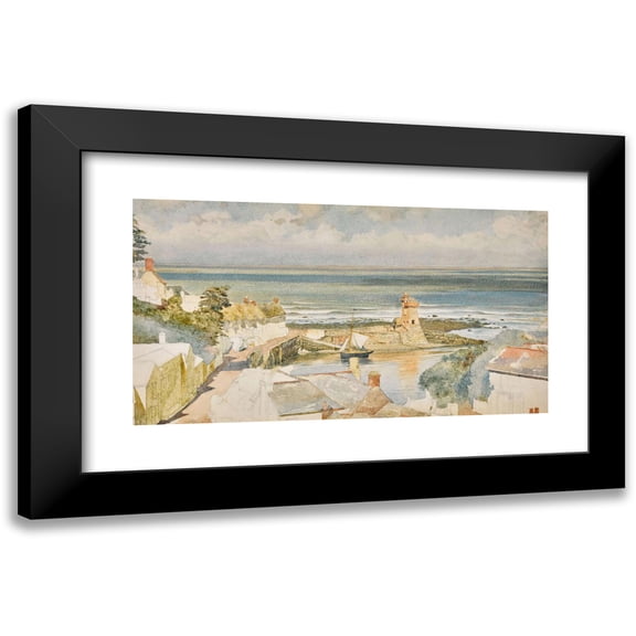 Edward John Poynter 14x10 Black Modern Framed Museum Art Print Titled - Lynmouth Harbour, Devon