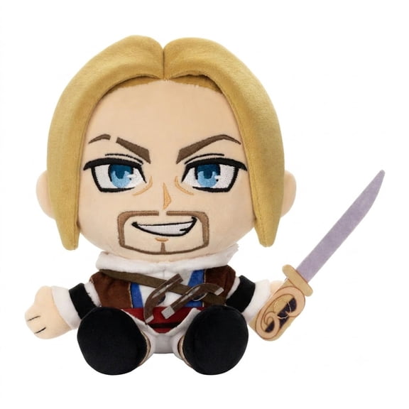Edward Kenway Chibi Pirate Assassin Stuffed Plush Doll, 9.8in Gaming Character Collectible Soft Cotton Figure with Cutlass Accessory