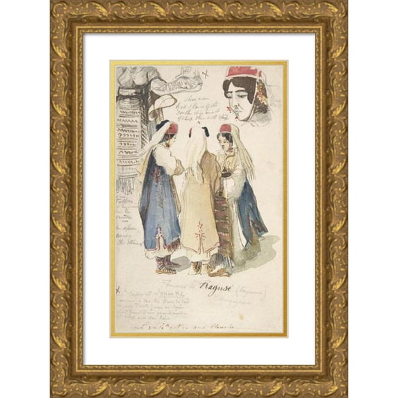 Edward Lear 11x14 Gold Ornate Wood Frame and Double Matted Museum Art Print Titled - Peasant Women from Ragusa (1848-66)