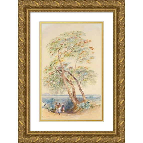 Edward Lear 11x14 Gold Ornate Wood Frame and Double Matted Museum Art Print Titled - Tree Study, Trichinopoly, India (1874)