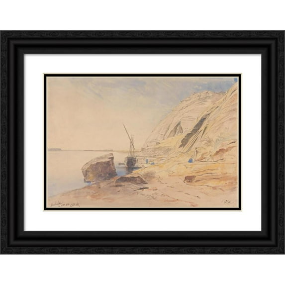 Edward Lear 14x11 Black Ornate Wood Framed Double Matted Museum Art Print Titled: Abu Simbel, 11-11; 30 Am, 8 February 1867 (374) (1867)