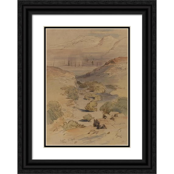 Edward Lear 14x18 Black Ornate Wood Framed Double Matted Museum Art Print Titled - Petra (1858)