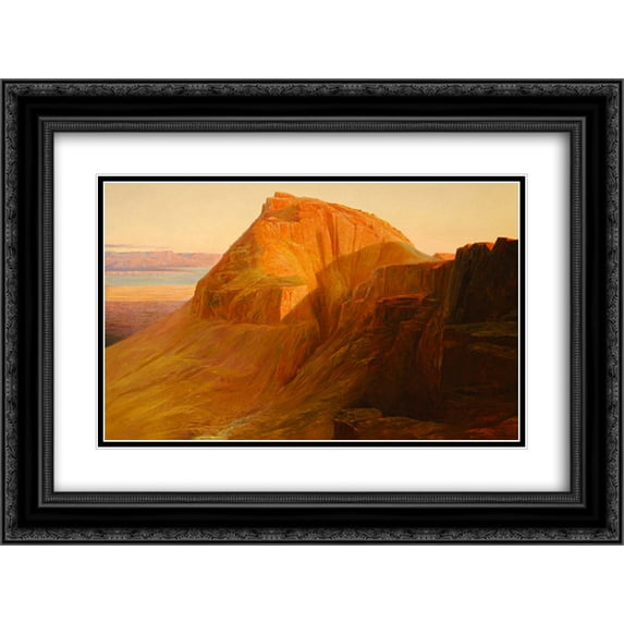 Edward Lear 2x Matted 24x18 Black Ornate Framed Art Print 'Masada on the Dead Sea'