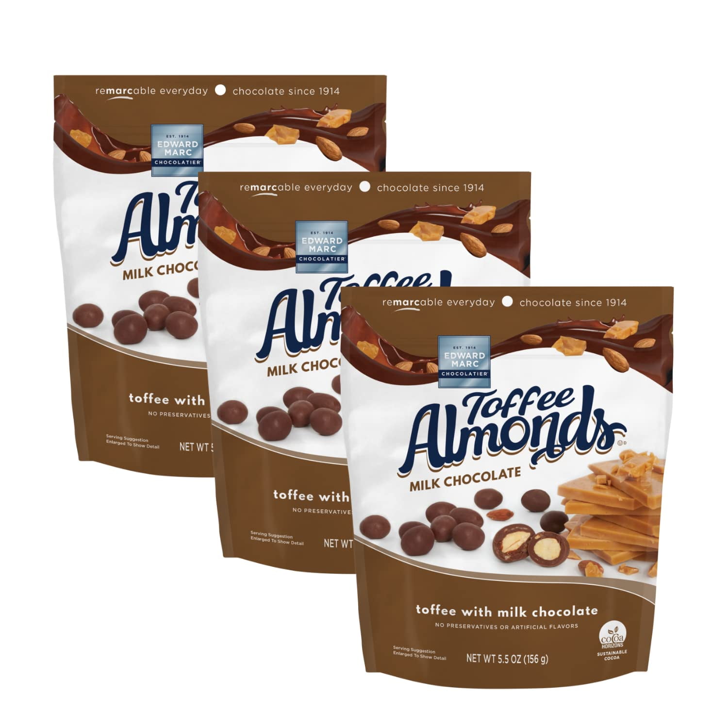 Edward Marc Chocolatier Sweet Toffee Almond Snacks Milk Chocolate Lightly Roasted Almonds