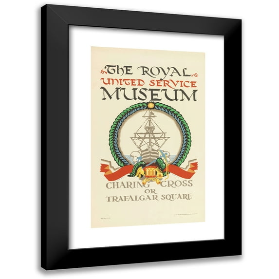 Edward McKnight Kauffer 10x14 Black Modern Framed Museum Art Print Titled - The Royal United Service Museum, for London Underground (1921)