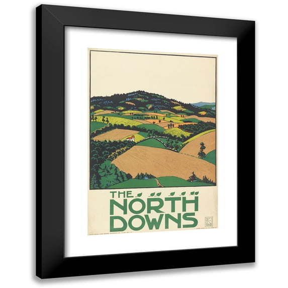 Edward McKnight Kauffer 11x14 Black Modern Framed Museum Art Print Titled - The North Downs, London Underground (1915)