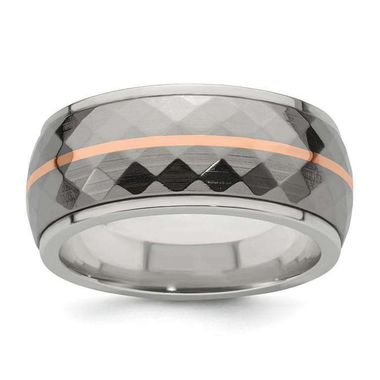 Edward Mirell Sterling Silver & Titanium Inlay w/ 14k Rose Gold Stripe Ring Edward Mirell Sterling Silver & Titanium Inlay w/ 14k Rose Gold Stripe Ring
