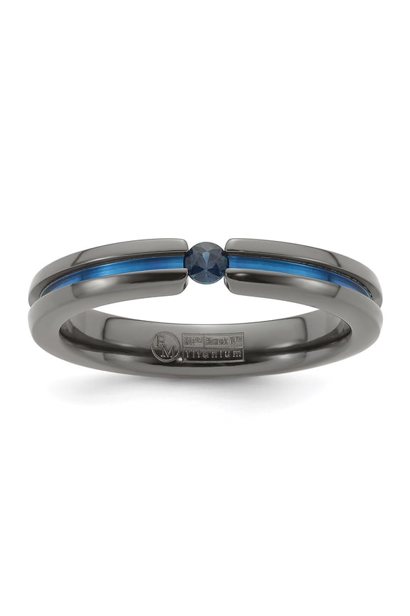 Edward Mirell Black Ti Blue Sapphire and Blue Anodized Grooved 4mm Band